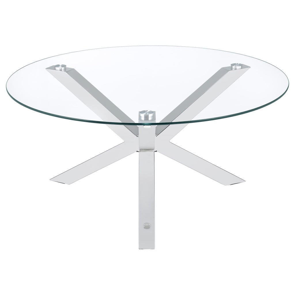 Kenzie Chrome 3-Piece Round Coffee Table Set with Glass Tops by Coaster - Kenzie coffee table set view 8