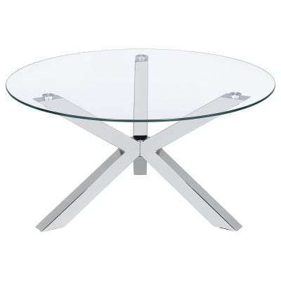 Kenzie Chrome 3-Piece Round Coffee Table Set with Glass Tops by Coaster - Kenzie coffee table view 3