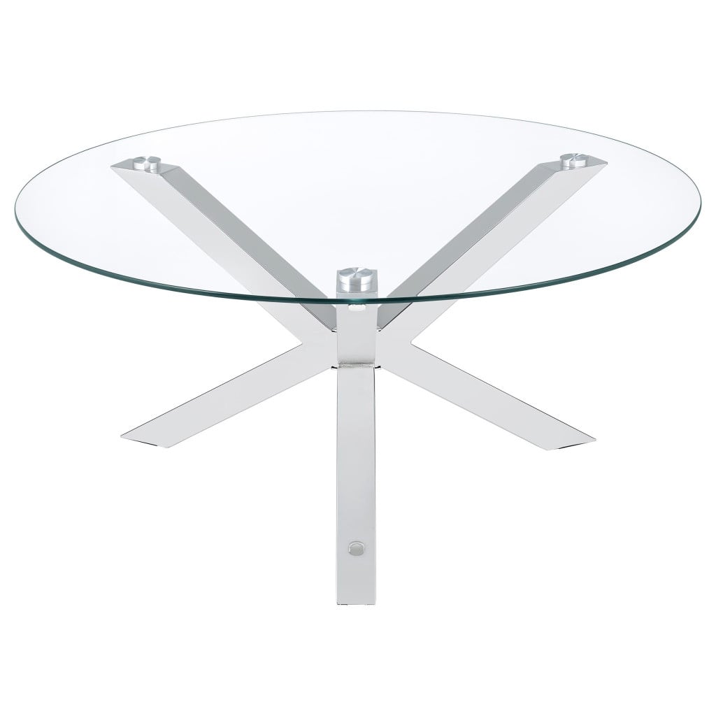 Kenzie Chrome 3-Piece Round Coffee Table Set with Glass Tops by Coaster - Kenzie coffee table view 4