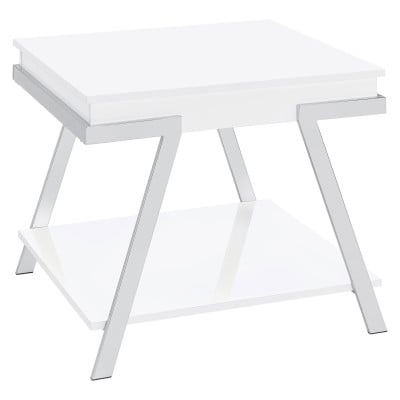 Marcia White High Gloss 2-Piece Lift-Top Coffee Table Set by Coaster - Marcia end table view 2