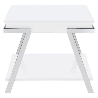 Marcia White High Gloss 2-Piece Lift-Top Coffee Table Set by Coaster - Marcia end table view 3