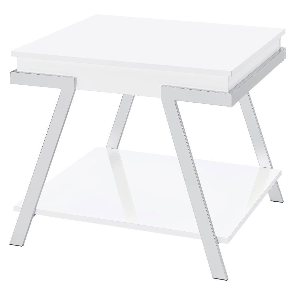 Marcia White High Gloss 2-Piece Lift-Top Coffee Table Set by Coaster - Marcia end table view 4