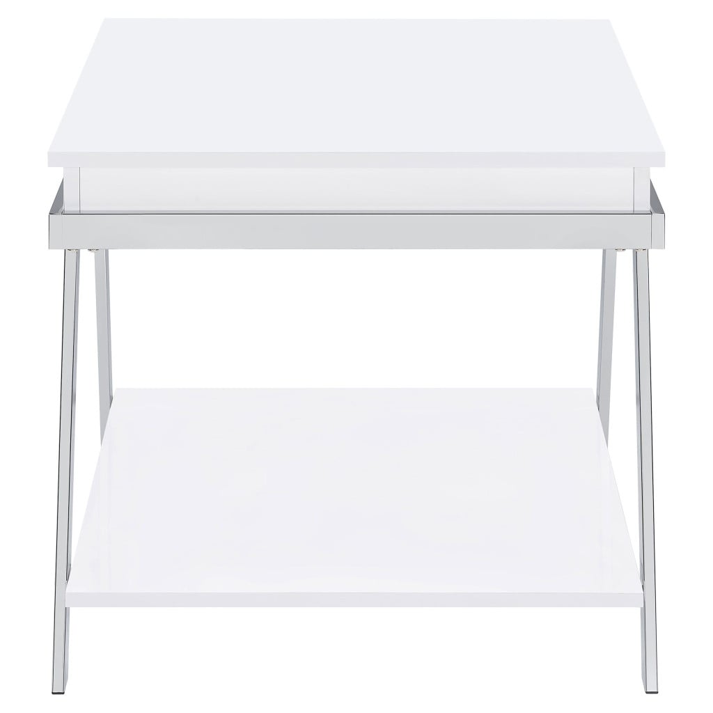 Marcia White High Gloss 2-Piece Lift-Top Coffee Table Set by Coaster - Marcia end table view 5