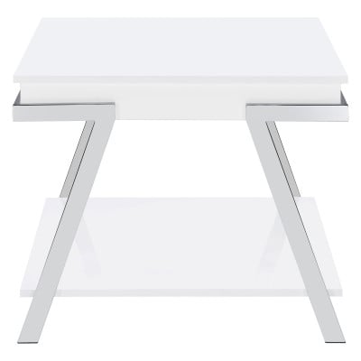 Marcia White High Gloss 2-Piece Lift-Top Coffee Table Set by Coaster - Marcia end table view 6