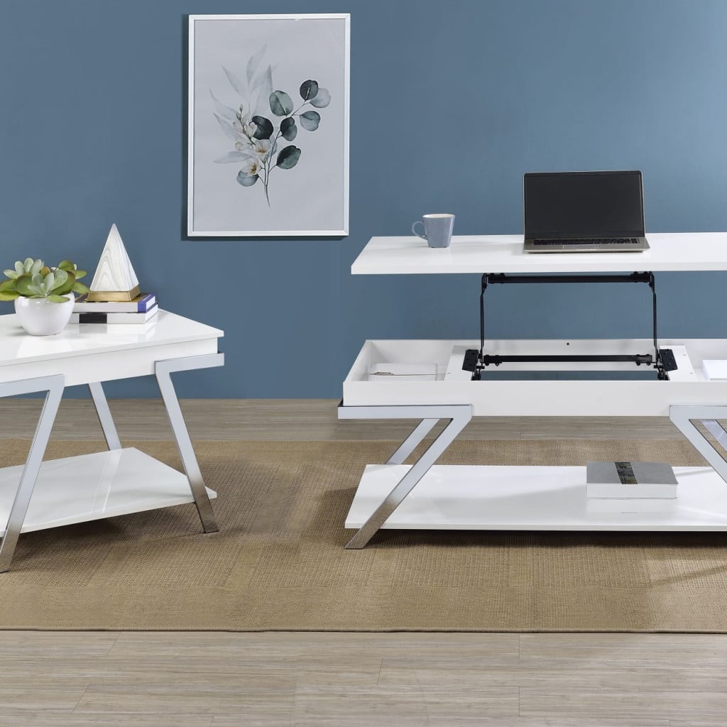 Marcia White High Gloss 2-Piece Lift-Top Coffee Table Set by Coaster - Marcia coffee table set view 1