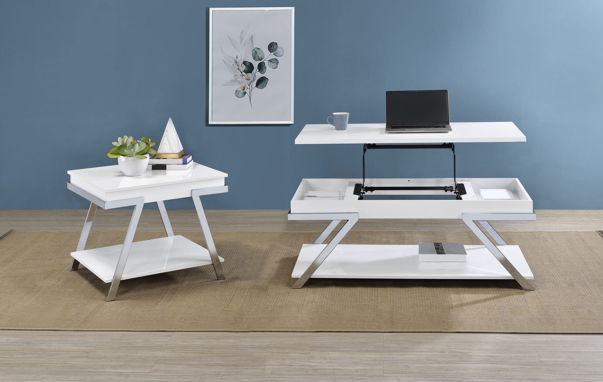 Marcia White High Gloss 2-Piece Lift-Top Coffee Table Set by Coaster - Marcia coffee table set view 1