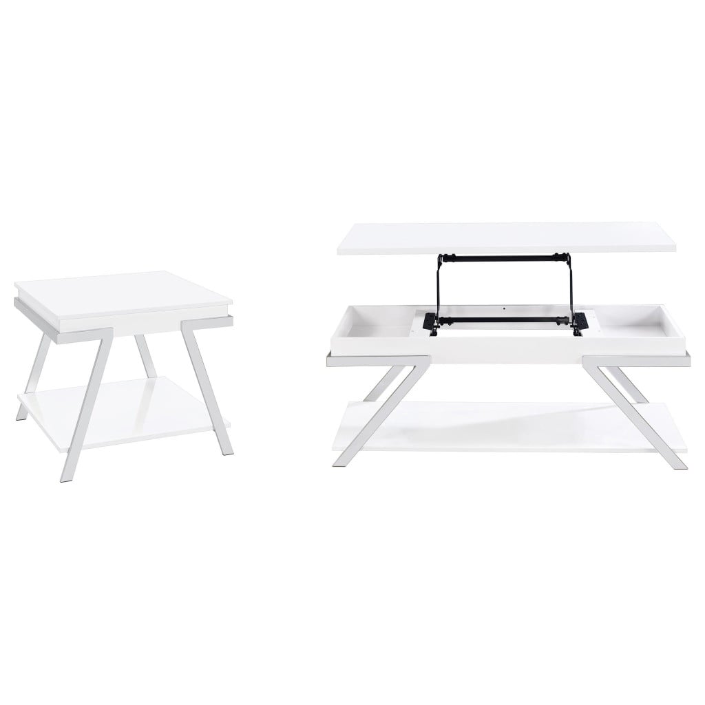 Marcia White High Gloss 2-Piece Lift-Top Coffee Table Set by Coaster - Marcia coffee table set view 2