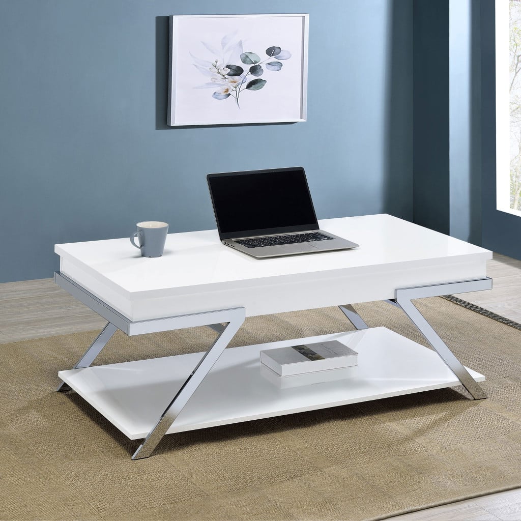 Marcia White High Gloss 2-Piece Lift-Top Coffee Table Set by Coaster - Marcia lift-top coffee table view 1
