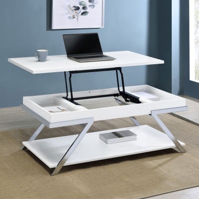 Marcia White High Gloss 2-Piece Lift-Top Coffee Table Set by Coaster - Marcia lift-top coffee table view 2