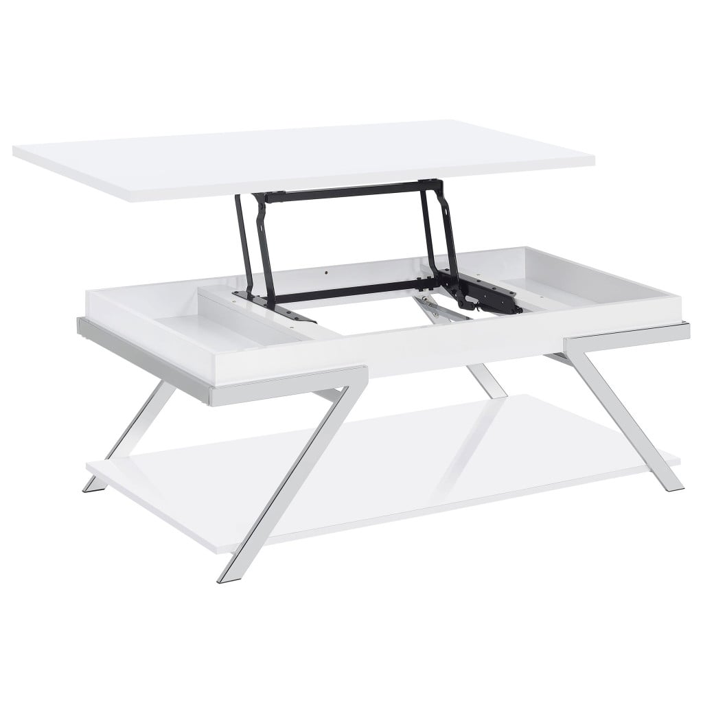 Marcia White High Gloss 2-Piece Lift-Top Coffee Table Set by Coaster - Marcia lift-top coffee table view 4