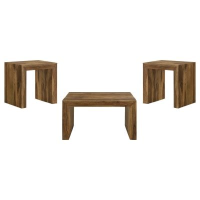 Odilia 3-piece solid sheesham wood coffee table set in auburn, end table view