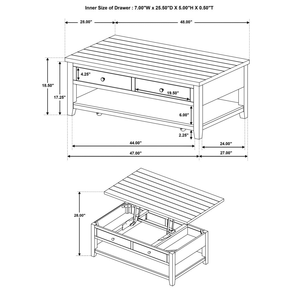 Payne Distressed Java Lift-Top Coffee Table with Casters by Coaster - Payne lift-top coffee table view 11