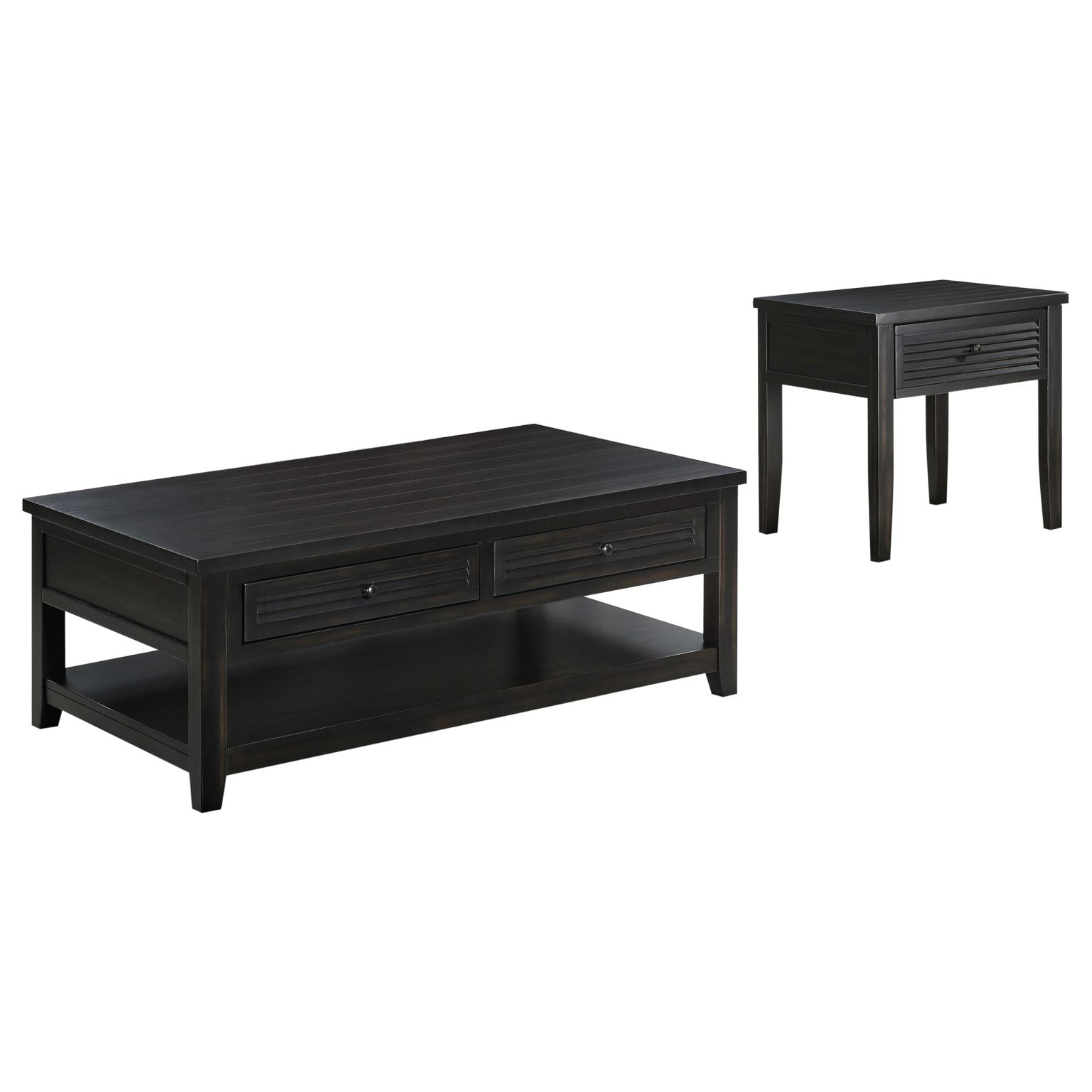 Concord 2-piece coffee and end table set in distressed java wood, end table front view