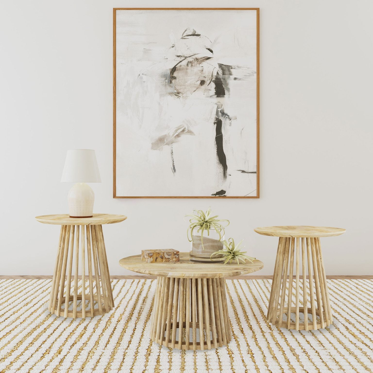 Touhy 3-piece round coffee table set in natural mango solid mango wood, coffee table front view