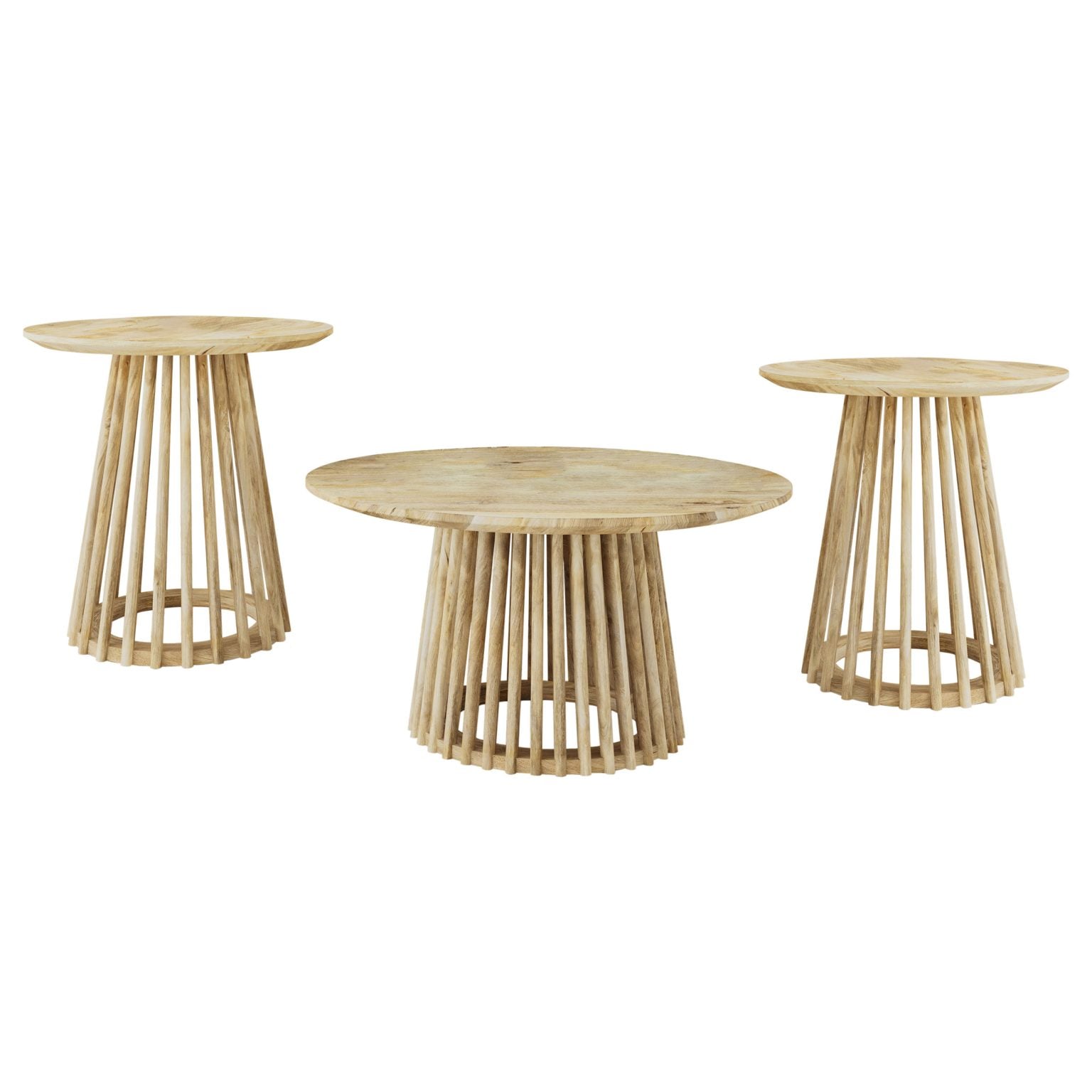 Touhy 3-piece round coffee table set in natural mango solid mango wood, end table view