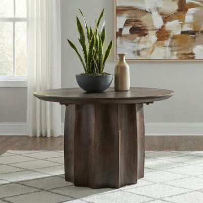 Cayenne solid mango wood coffee table in walnut, straight front view