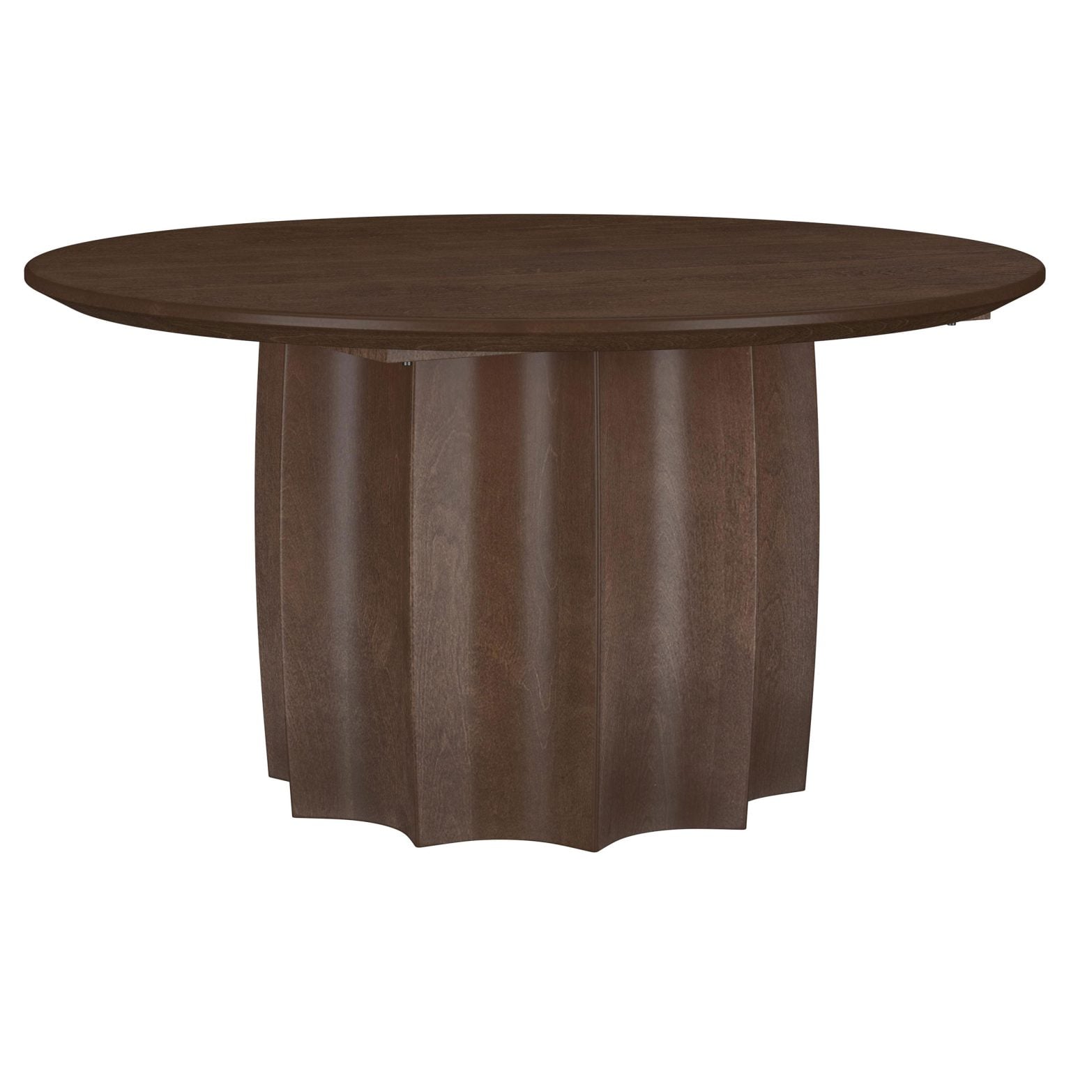Cayenne solid mango wood coffee table in walnut, three-quarter angle view