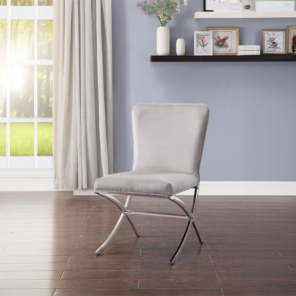 Daire Upholstered Dining Chair in Light Gray Velvet with Chrome X Legs - Set of 2 - front view