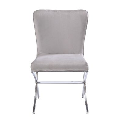 Daire Upholstered Dining Chair in Light Gray Velvet with Chrome X Legs - Set of 2 - alternate view 3