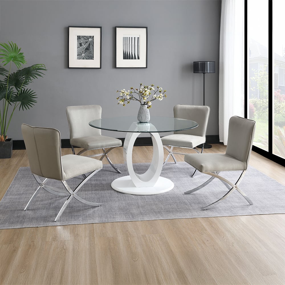 Daire Upholstered Dining Chair in Light Gray Velvet with Chrome X Legs - Set of 2 - alternate view 1