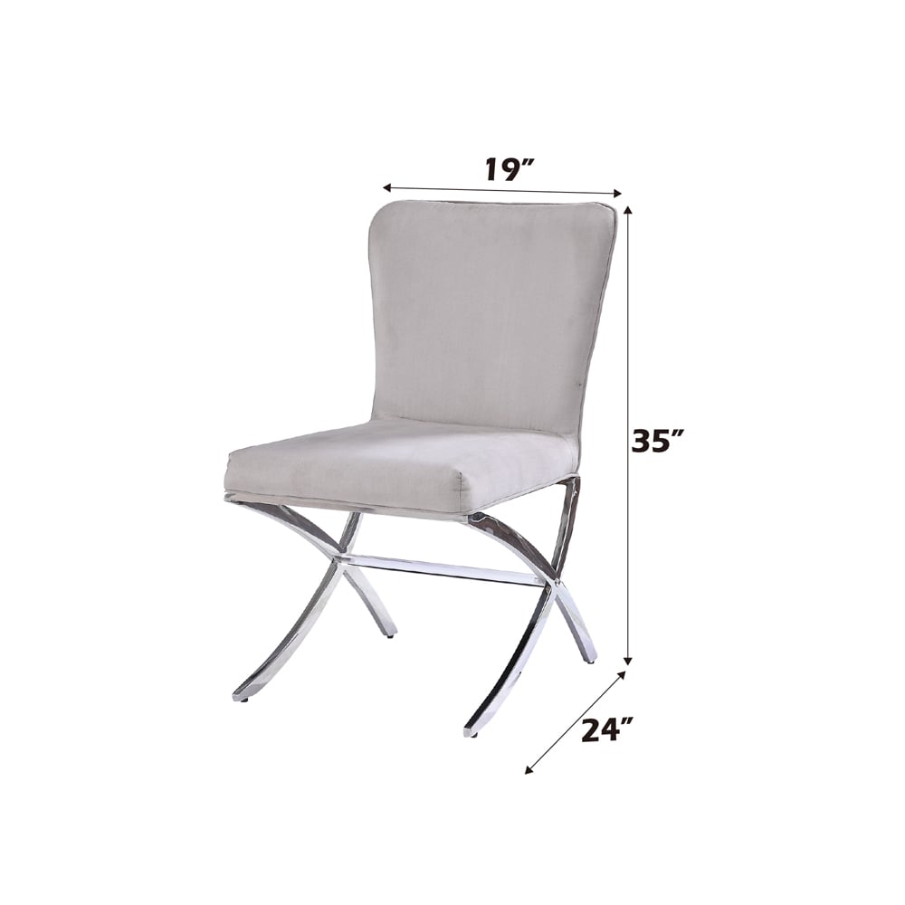 Daire Upholstered Dining Chair in Light Gray Velvet with Chrome X Legs - Set of 2 - dimension diagram