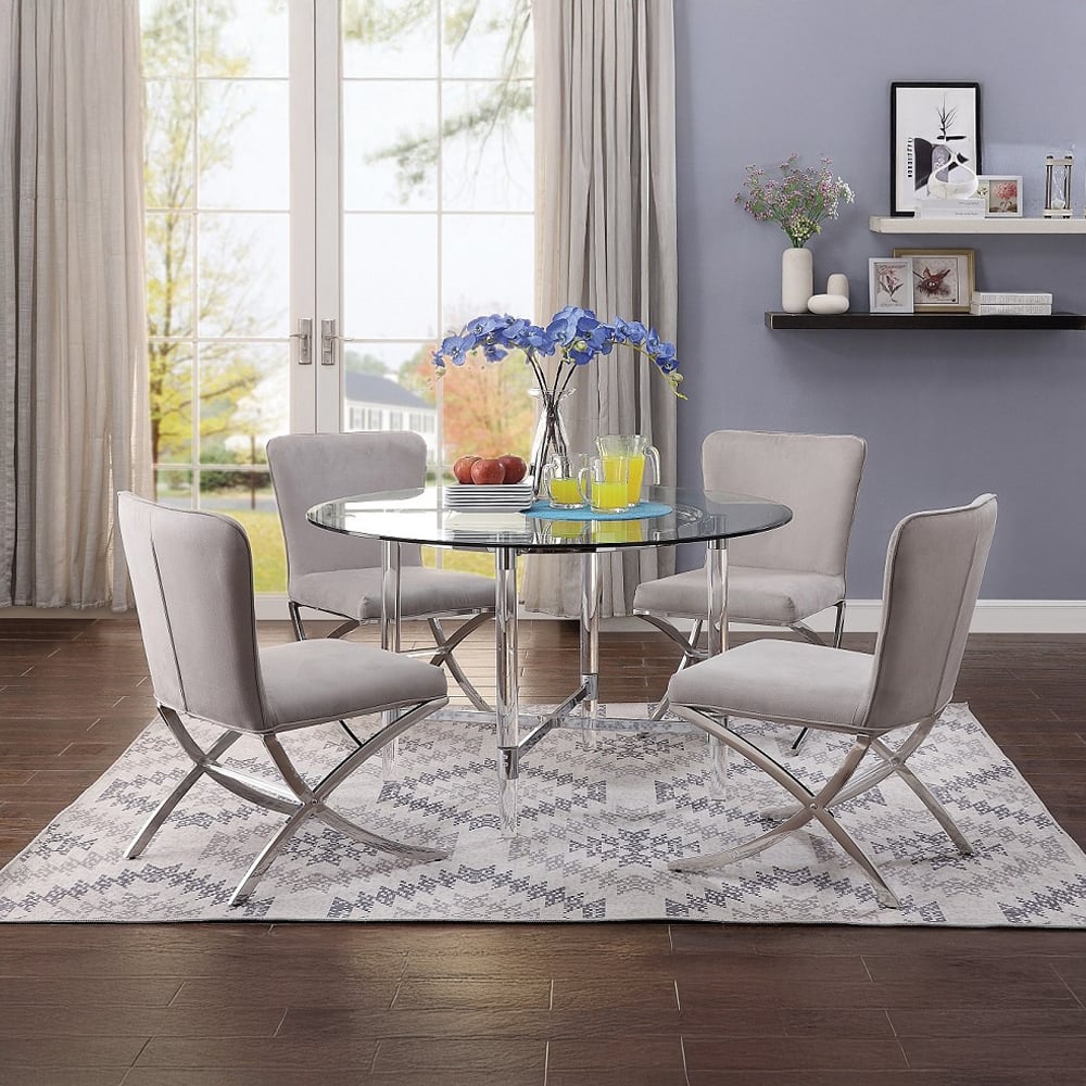 Daire Upholstered Dining Chair in Light Gray Velvet with Chrome X Legs - Set of 2 - lifestyle view
