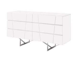 Chrysler Modern White Dresser with Polished Stainless Steel Legs, front view