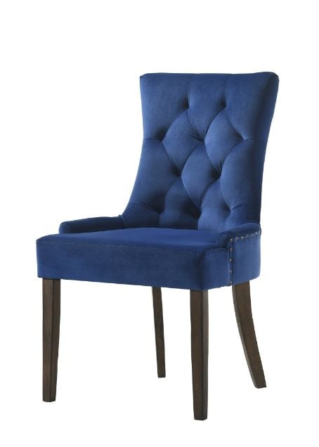 Farren Upholstered Dining Chair in Blue Velvet with Nailhead Trim - Set of 2 - front view