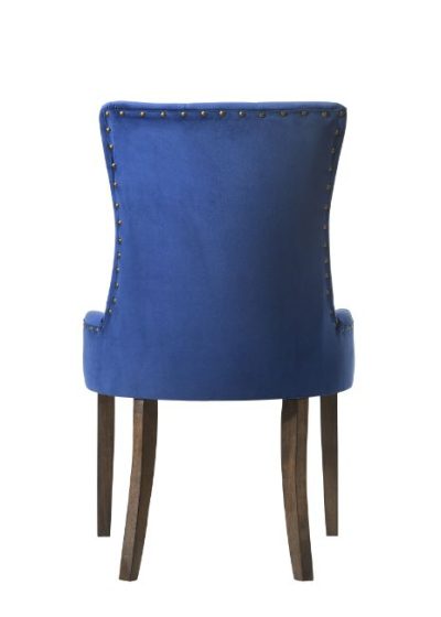 Farren Upholstered Dining Chair in Blue Velvet with Nailhead Trim - Set of 2 - back view