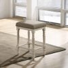Tasnim Counter Height Stool in Tan Fabric with Antique White Frame - Set of 2 - front view