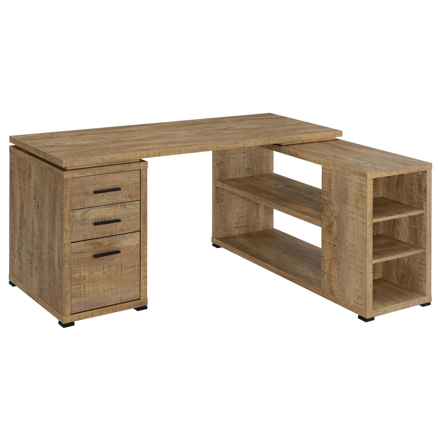 Yvette 60-inch L-shape computer desk in mango finished wood, three-quarter angle view