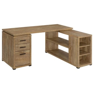 Yvette 60-inch L-shape computer desk in mango finished wood, three-quarter angle view