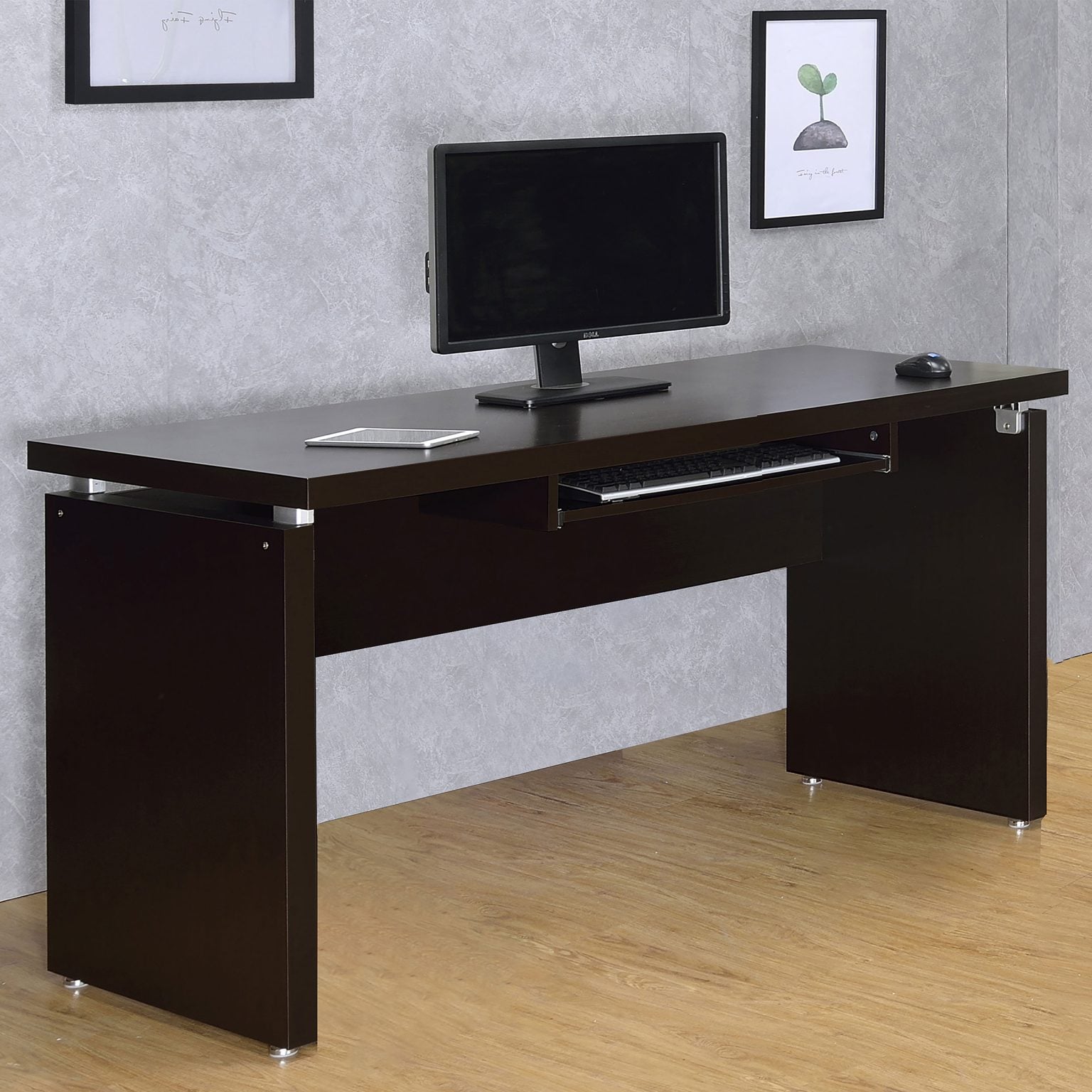 Skylar 55-inch computer desk in cappuccino finished wood, straight front view
