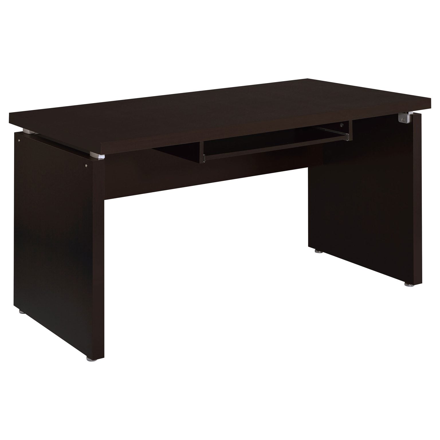 Skylar 55-inch computer desk in cappuccino finished wood, three-quarter angle view