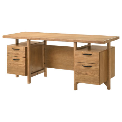 Roldan 69-inch computer desk in light ash wood, double pedestal detail