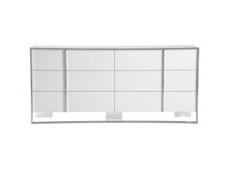 Cartier Modern White and Stainless Steel 6-Drawer Dresser, front view