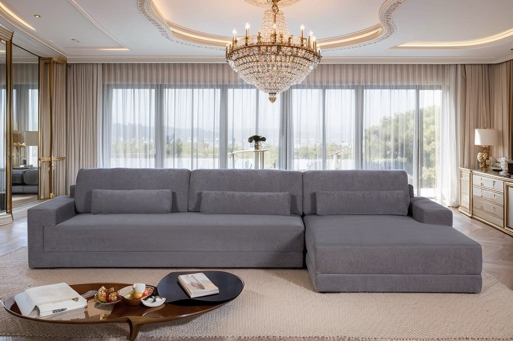 Loki Grey Sectional Sofa with Right Facing Chaise - lifestyle room view