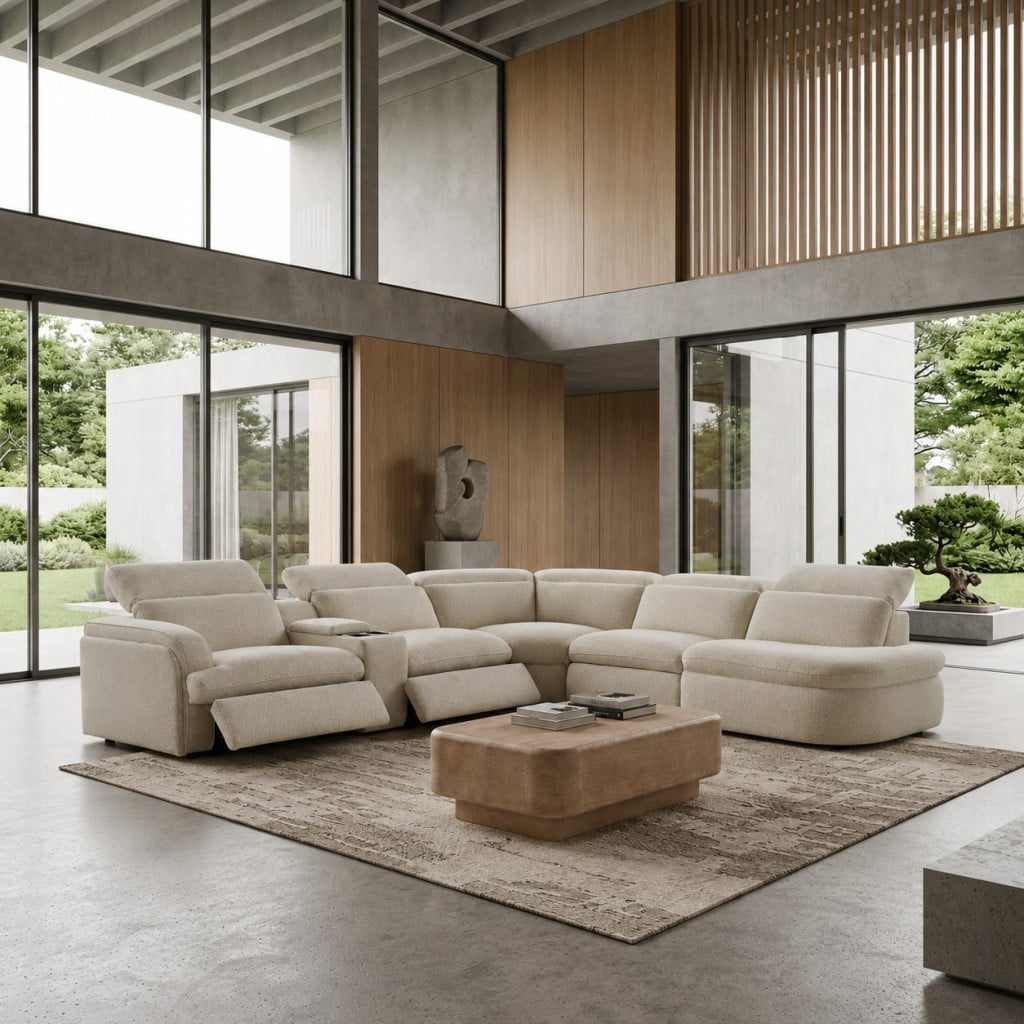 Ambler Modern Off White Fabric Power Reclining Sectional
