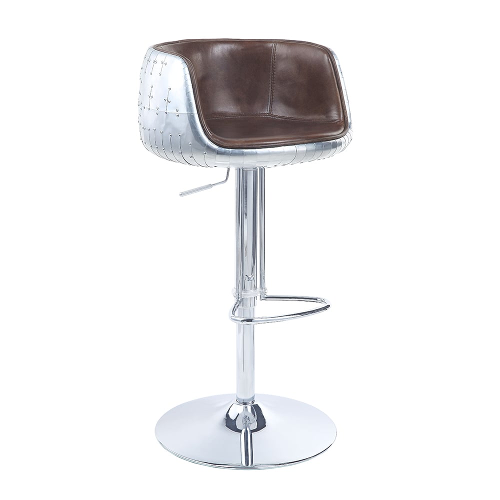 Brancaster Adjustable Swivel Bar Stool in Vintage Brown Top Grain Leather and Aluminum - alternate view 1