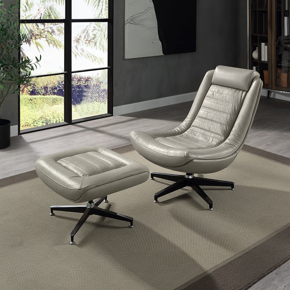 Piran Swivel Accent Chair in Twilight Top Grain Leather - lifestyle view