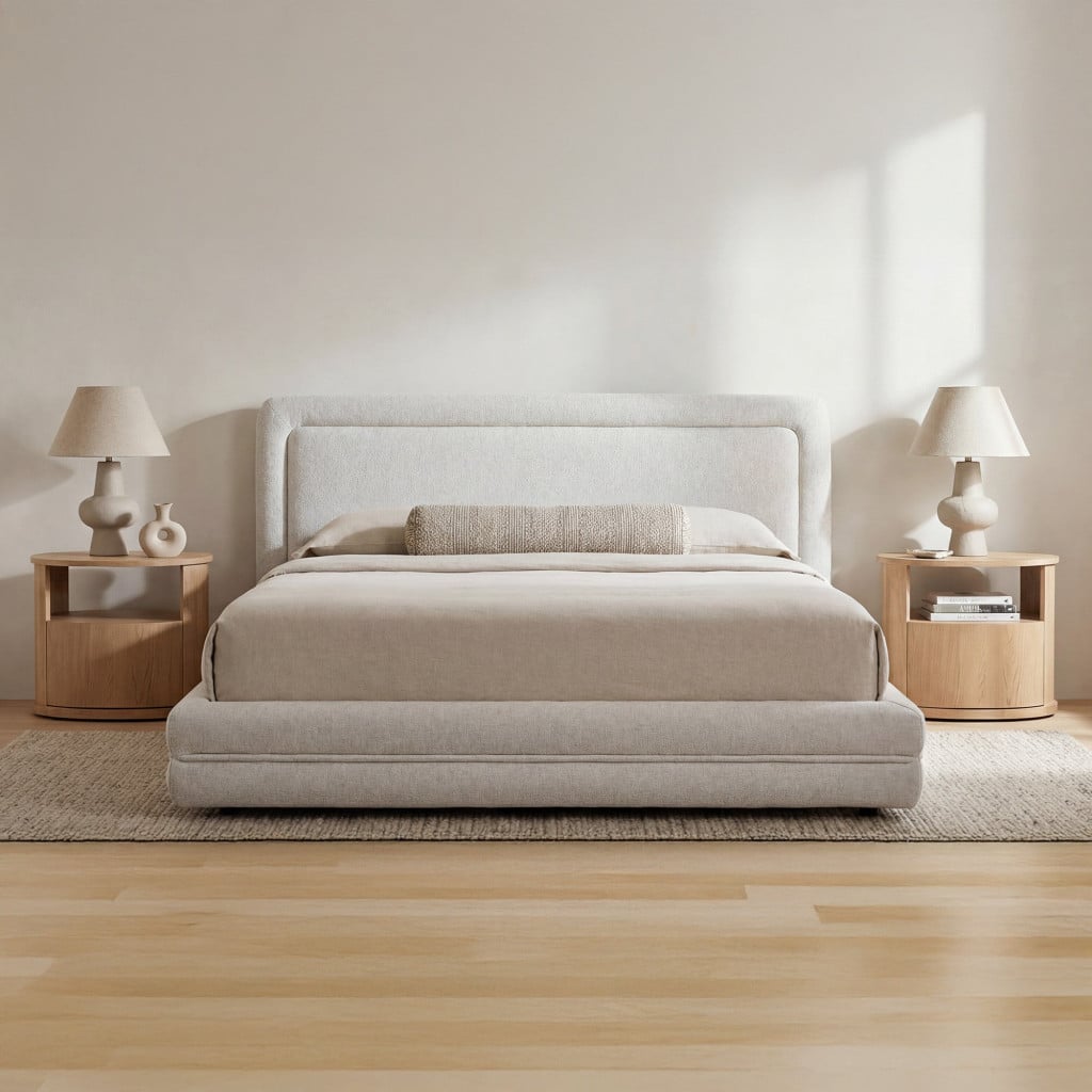 Tory Rounded Upholstered Bed in Pebble White - front view