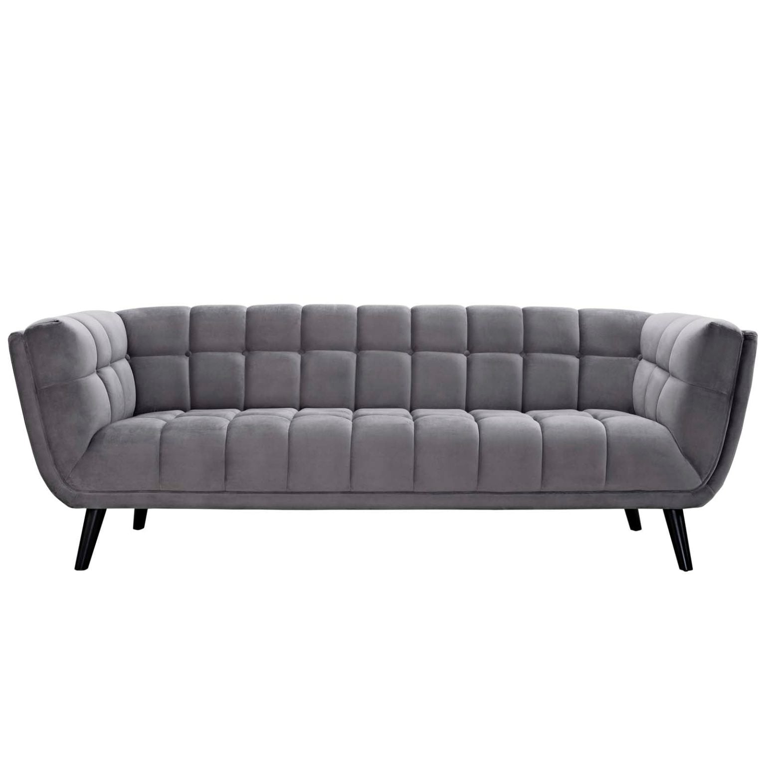 Bestow gray button tufted performance velvet sofa in gray performance velvet, front view