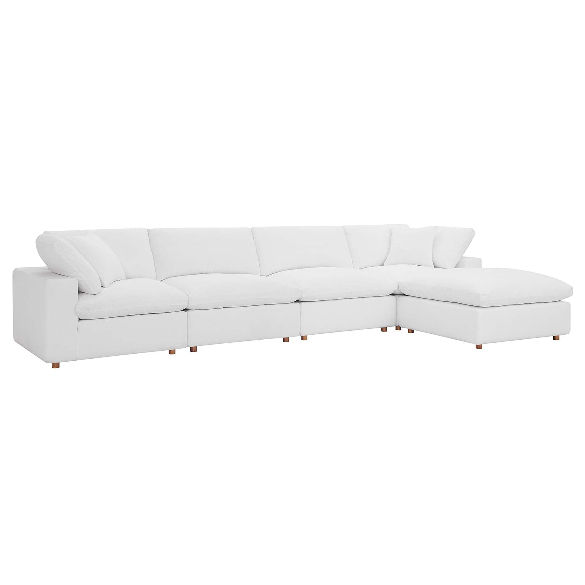 Commix modern pure white linen texture fabric down filled five piece sectional sofa
