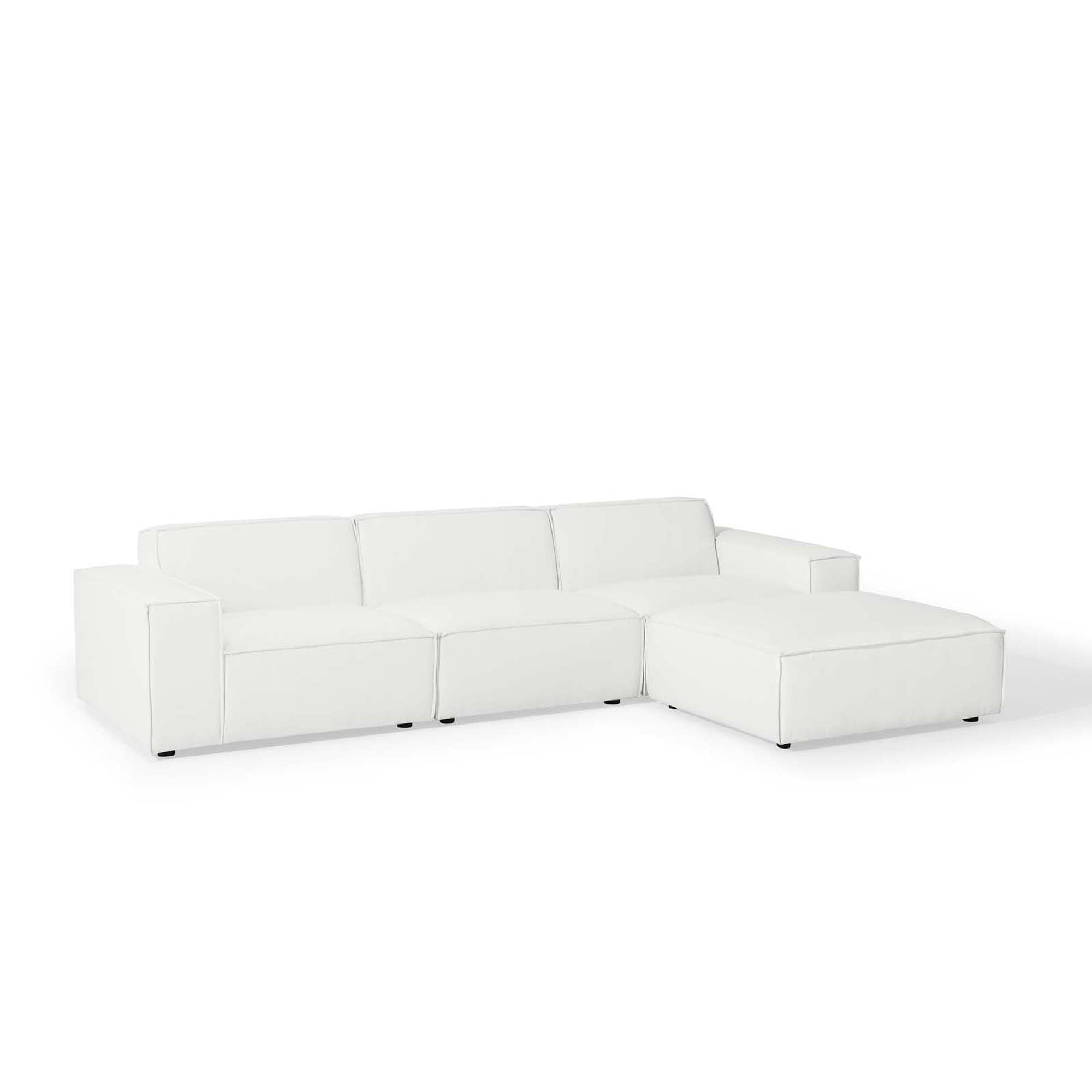 Restore modern white polyester fabric four piece modular sectional sofa, three quarter view
