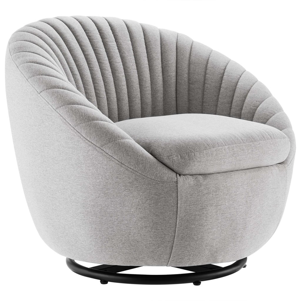 Whirr Channel Tufted Fabric Swivel Accent Chair in Black Light Gray - view 2