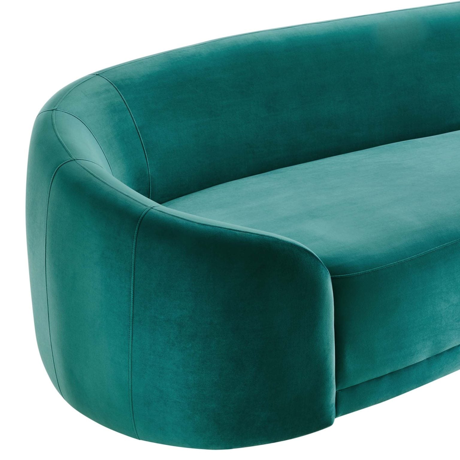 Contessa teal performance velvet retro modern sofa in teal performance velvet, three-quarter angle view