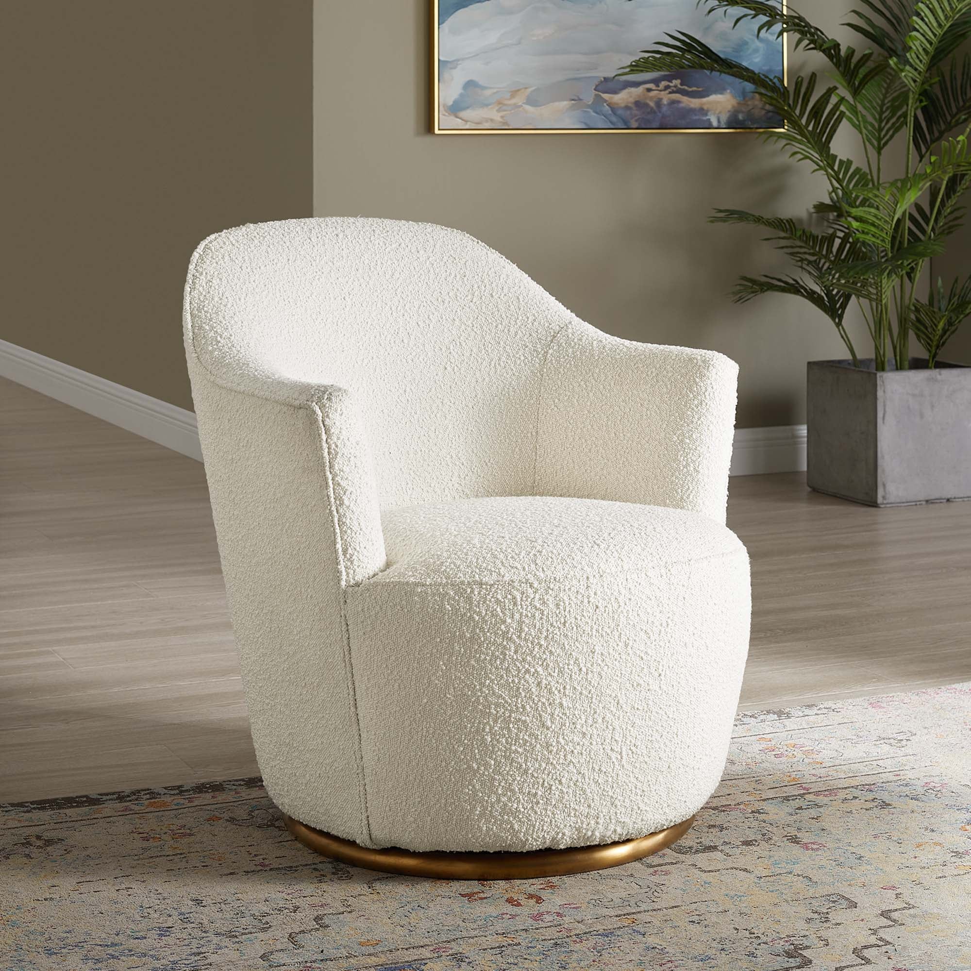 Nora Boucle Swivel Accent Chair in White - view 1