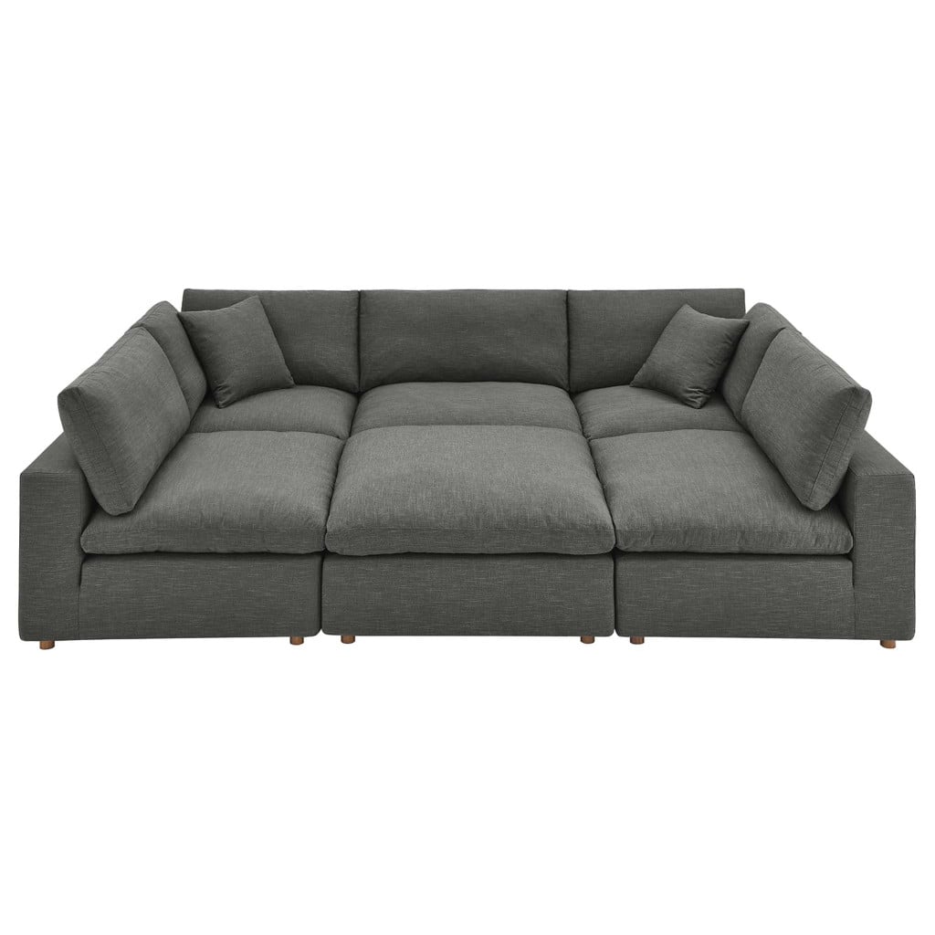 Commix gray linen texture down-filled overstuffed sectional front view