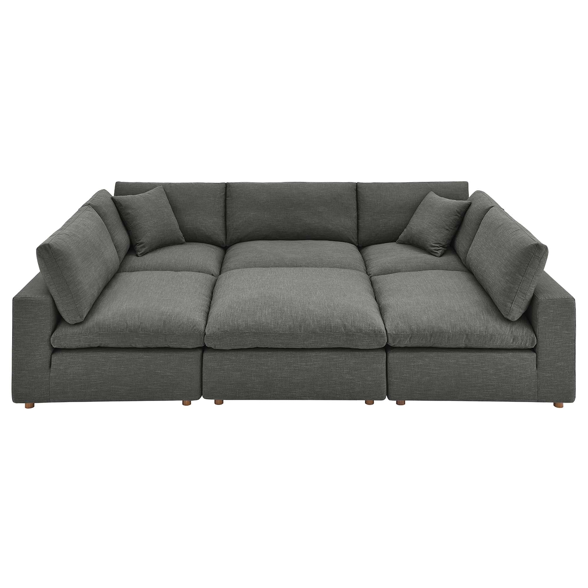 Commix gray linen texture down-filled overstuffed sectional front view