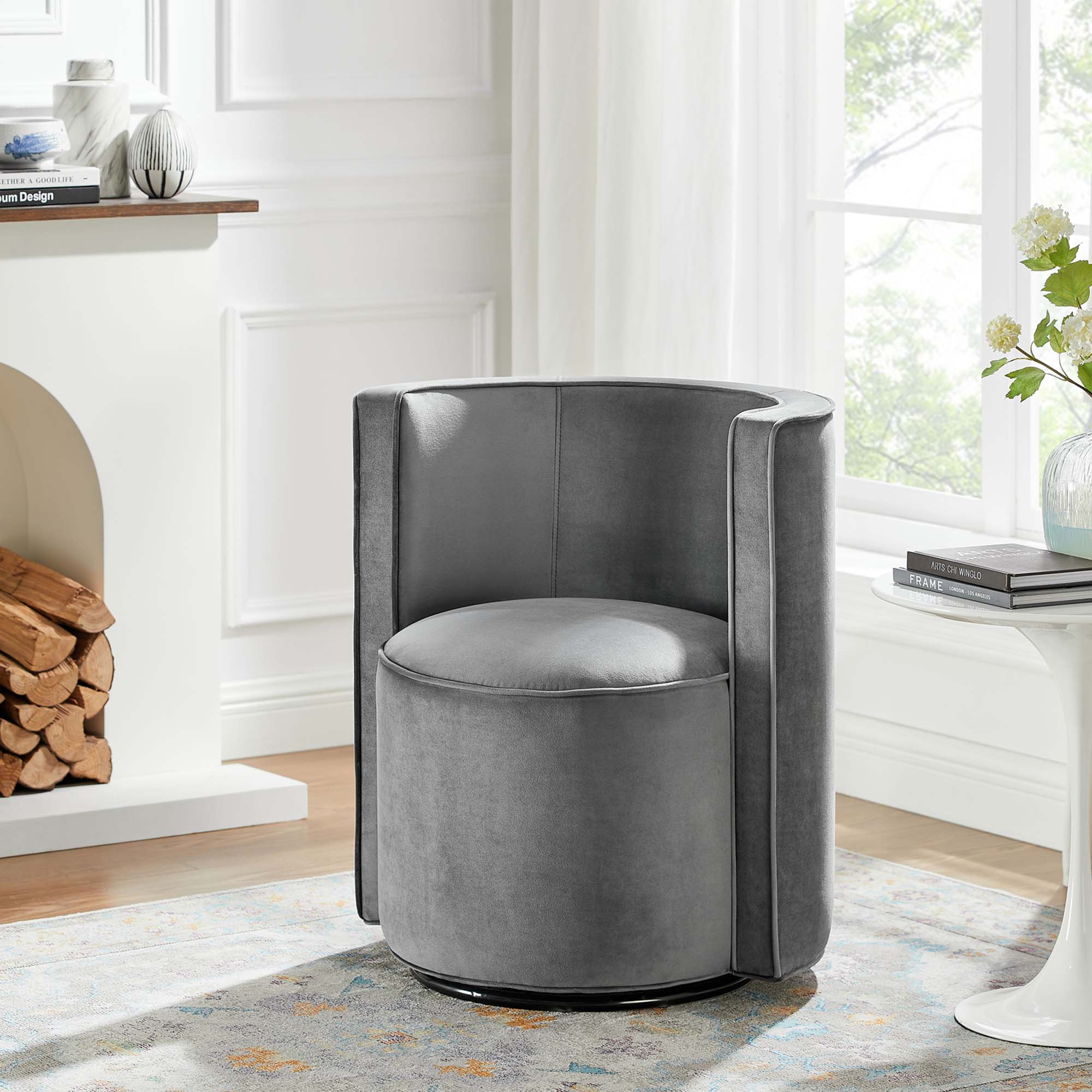Della Grey Performance Velvet Swivel Accent Chair by Modway - lifestyle room view
